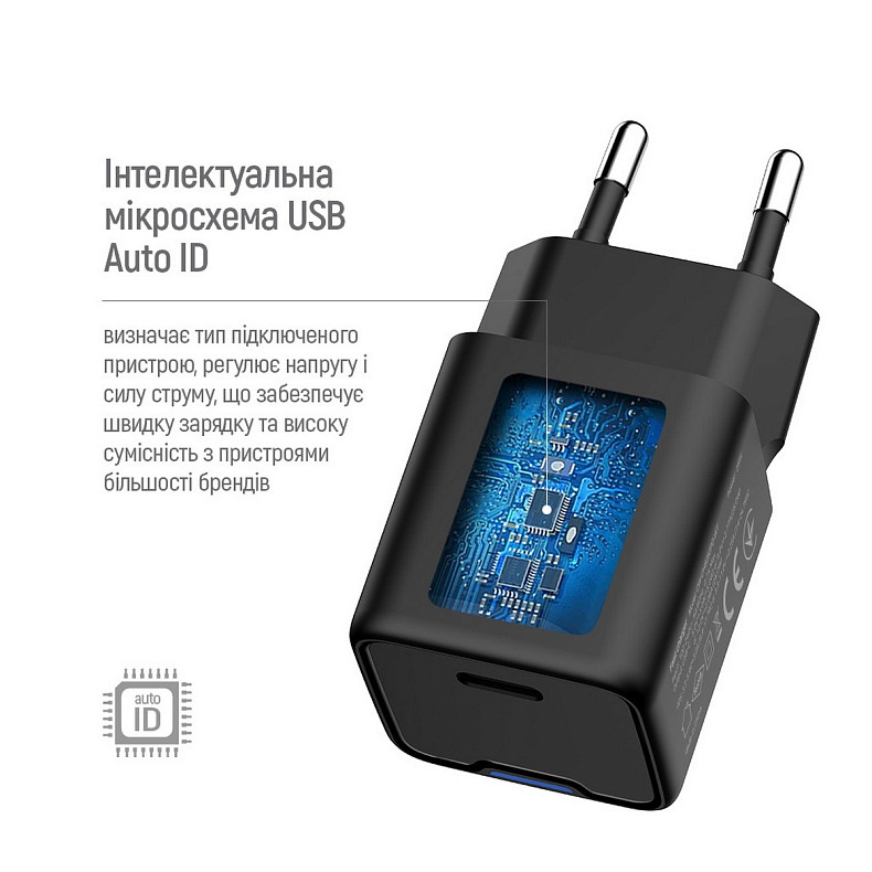 Сетевое зарядное устройство ColorWay GaN Mini 25W PD Port PPS USB-C Black (CW-CHS052PD-BK)