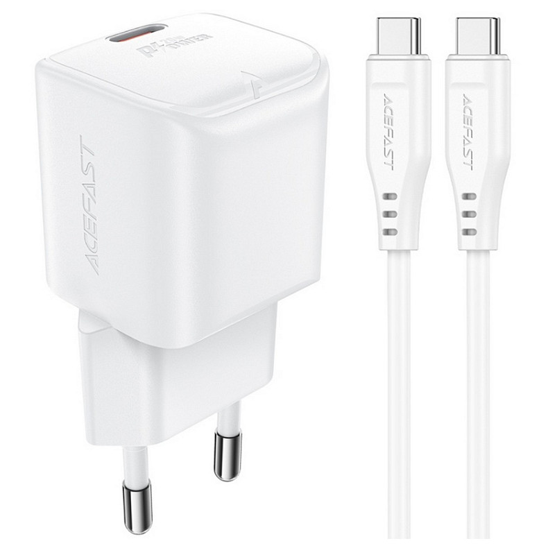 Зарядний пристрій USB-C 20W Gan A73 mini + USB-C cable Fast Charger White Acefast