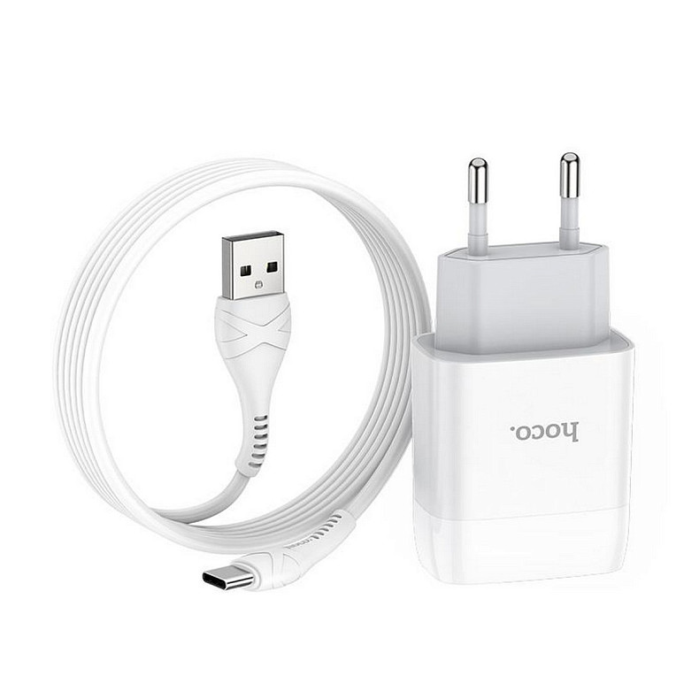 Зарядное устройство Hoco C72A Glorious (1USB, 2.1А) White (6931474713018) + кабель Type-C