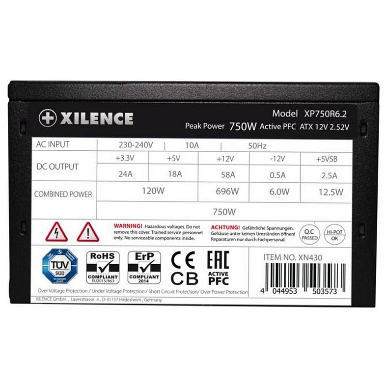 БП 750W Xilence XP750R6.2 Performance C+ 120mm, 80+ White, Retail Box