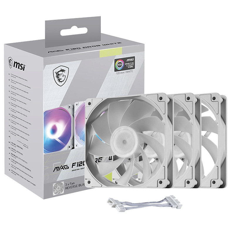 Набор из трех вентиляторов MSI MAG F120 ARGB 120MM WHITE 3 PACK (3RW)
