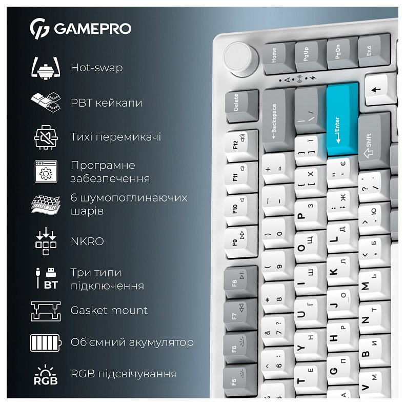 Клавиатура GamePro Asgard Yord Keychron Super Red Switch White (MK266WH)