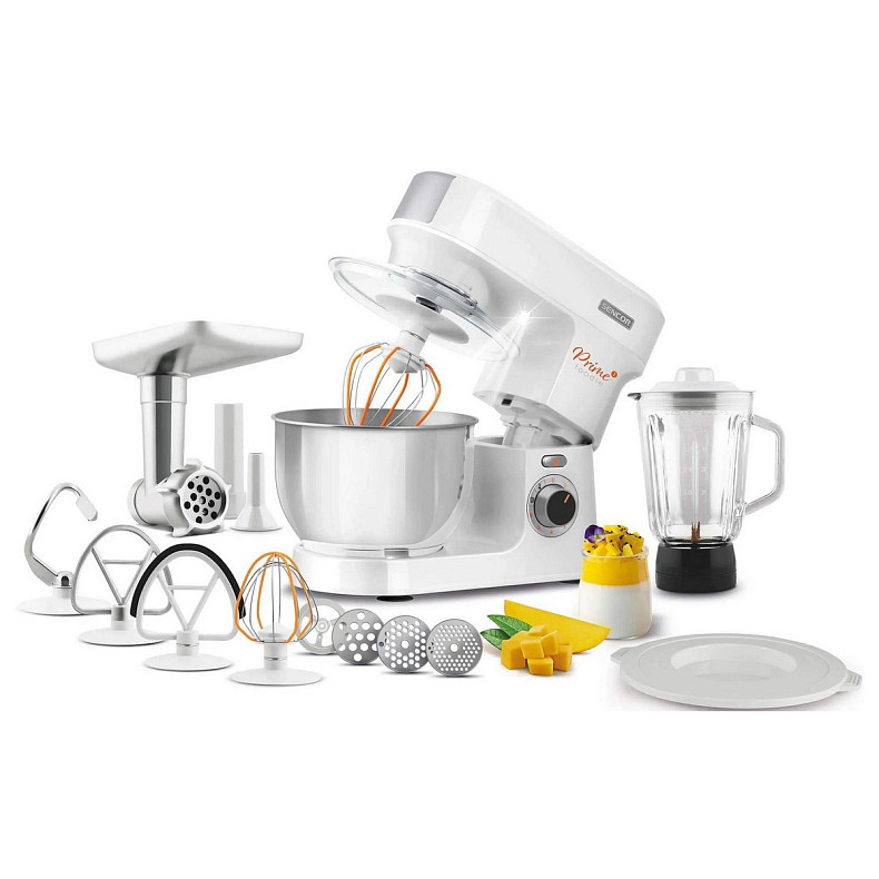 Кухонная машина Sencor 1000Вт, чаша-металл, корпус-пластик, насадок-12, белый