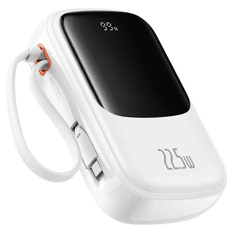 Универсальная мобильная батарея Baseus Qpow Pro+ 20000mAh 22,5W, 1xLightning, 1xUSB-A, 1xType-C, with built-in USB-C Cable White