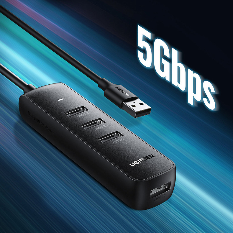 Хаб USB 3.2 Type A -> 4xUSB 3.2 Активный, 1м Черный CM416 Ugreen