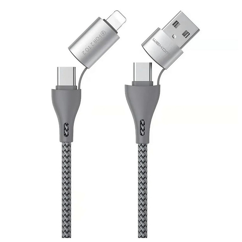 Кабель WK WDC-112 4-in-1 Type-C *2/IPH/USB, 1м Silver (6941027619254)