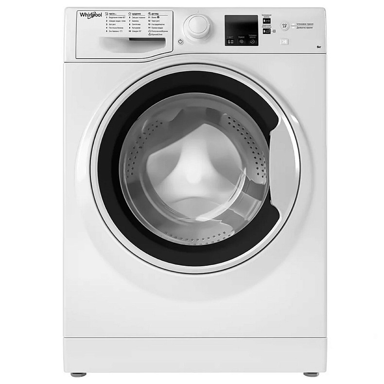 Стиральная машина Whirlpool фронтальная, 6кг, 1200, A+++, 43см, дисплей, инвертор, черный люк, белый