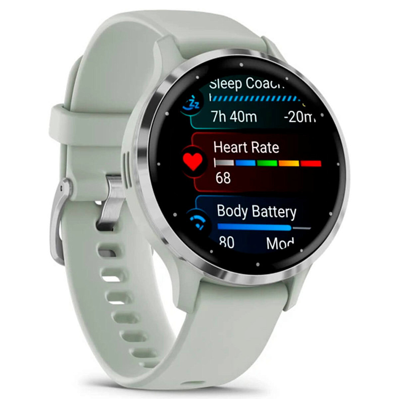 Спортивные часы GARMIN Venu 3s Silver Stainless Steel Bezel with Sage Gray Case and Silicone Band