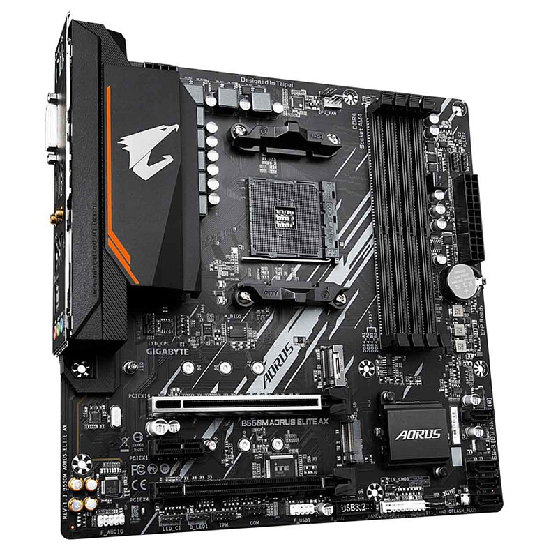 Материнська плата Gigabyte sAM4 AMD B550 HDMI/DVI 2xM.2 GbE Lan mATX B550M AORUS ELITE AX