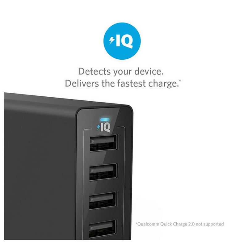 Мережевий зарядний пристрій ANKER PowerPort 6 - 60W 6-port USB Power IQ USA cord (Чорний)