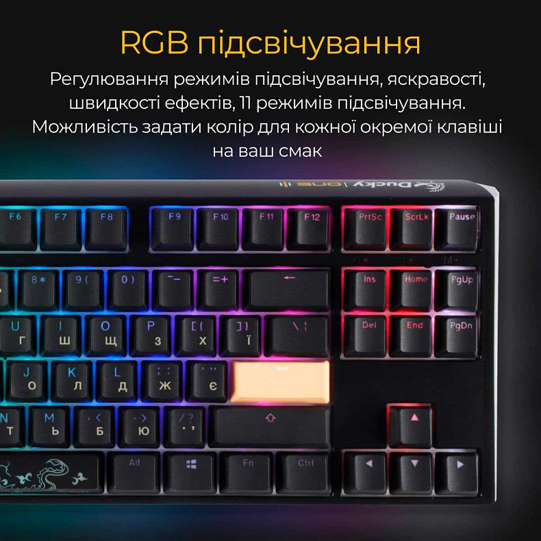 Клавіатура Ducky One 3 TKL Cherry MX Silent red RGB Black UA