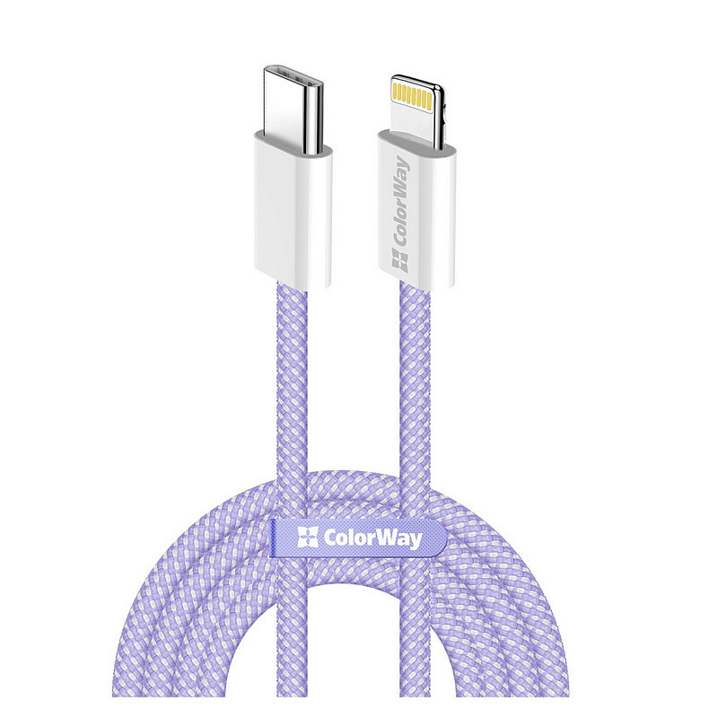 Кабель ColorWay Lightning + Type-C USB (M/M), 3.0 А, 1 м, Purple (CW-CBPDCL061-PU)