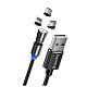 Кабель ColorWay USB-Lightning + microUSB + USB-C Magnetic Rotation 540 °, 2.4А, 1м, Black (CW-CBUU037