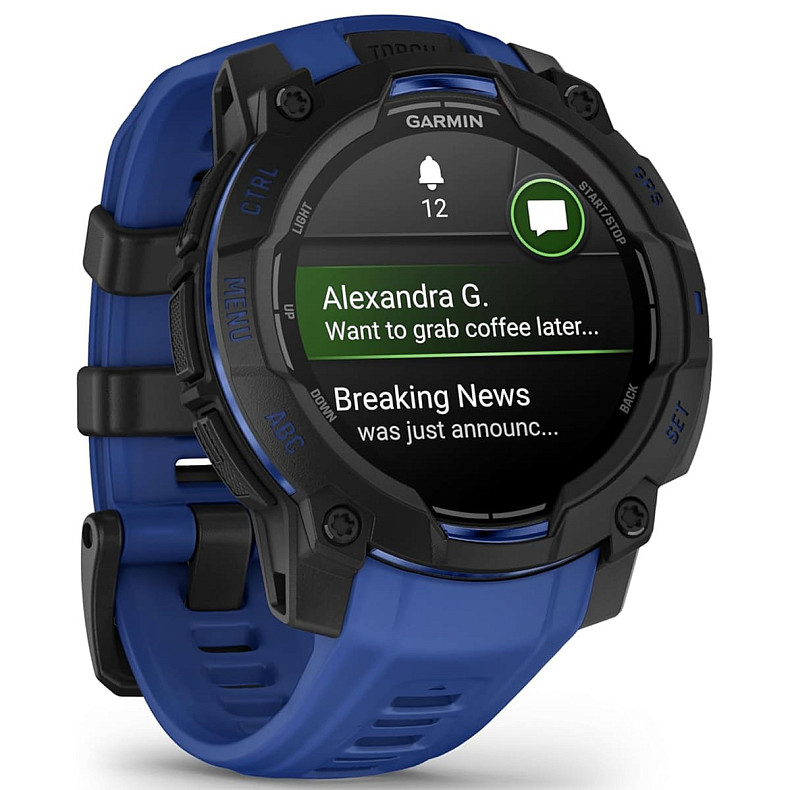 Спортивные часы Garmin Instinct 3 45mm AMOLED Black with Bolt Blue/Black Silicone (010-02936-43)