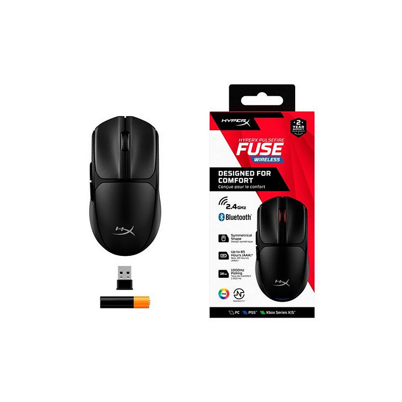 Миша HyperX Pulsefire FUSE, RGB, USB-A/WL/BT, чорний