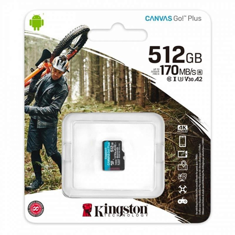 Карта пам'яті MicroSDXC 512GB UHS-I/U3 Class 10 Kingston Canvas Go! Plus R170/W90MB/s (SDCG3/512GBSP)