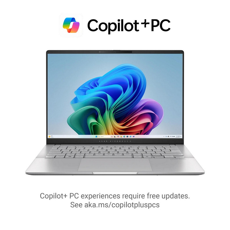 Ноутбук ASUS Vivobook S 14 M5406KA-PP110W 14" 3K OLED, AMD AI 7 350, 24GB, F1TB, UMA, Win11, Срібляс