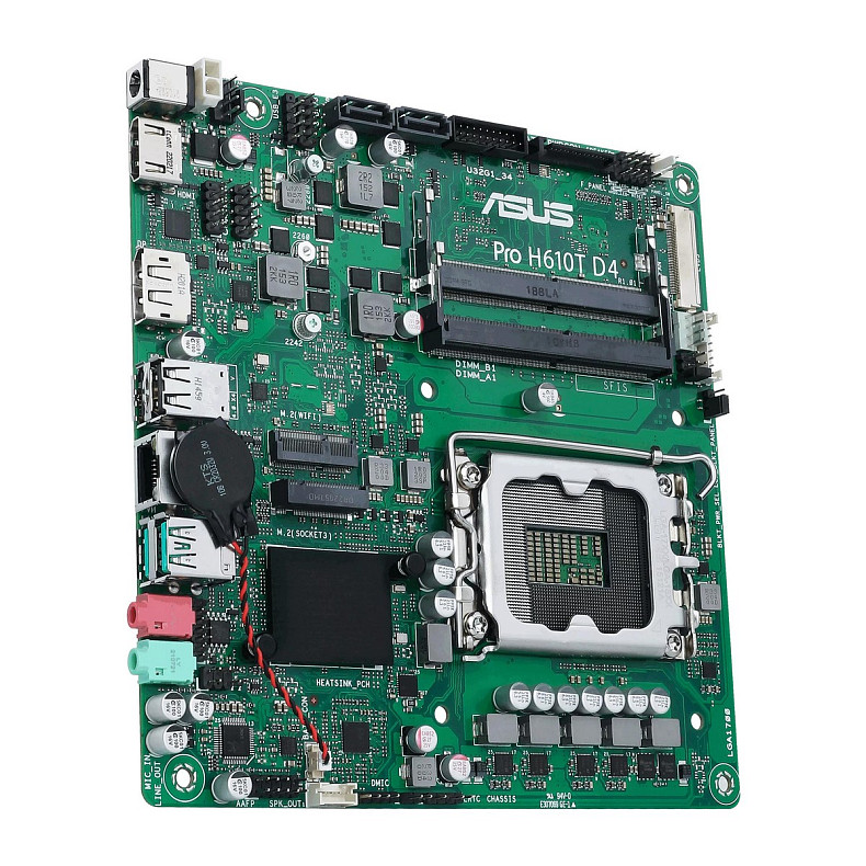 Материнcька плата ASUS PRO H610T-CSM s1700 H610 2xDDR5 M.2 HDMI DP LVDS Thin mITX