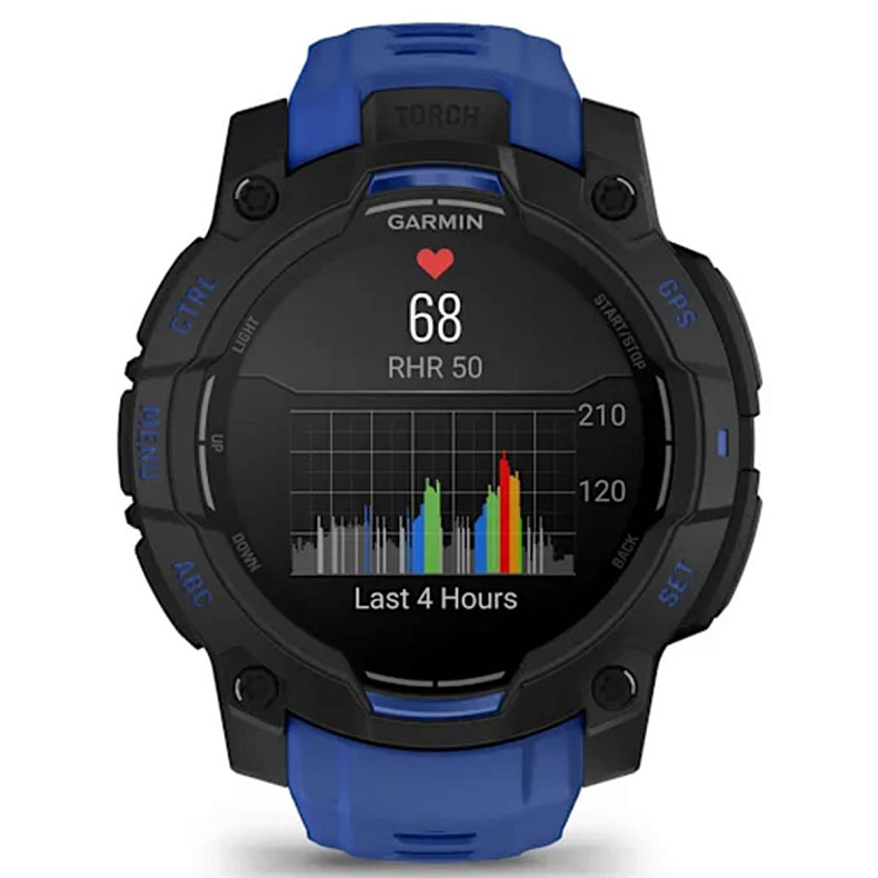 Спортивные часы Garmin Instinct 3 45mm AMOLED Black with Bolt Blue/Black Silicone (010-02936-43)