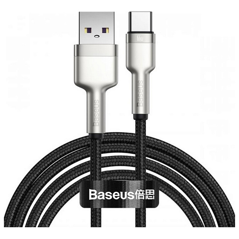 Кабель Baseus Cafule Metal 66W USB-USB-C, 1м, Black (CAKF000101)