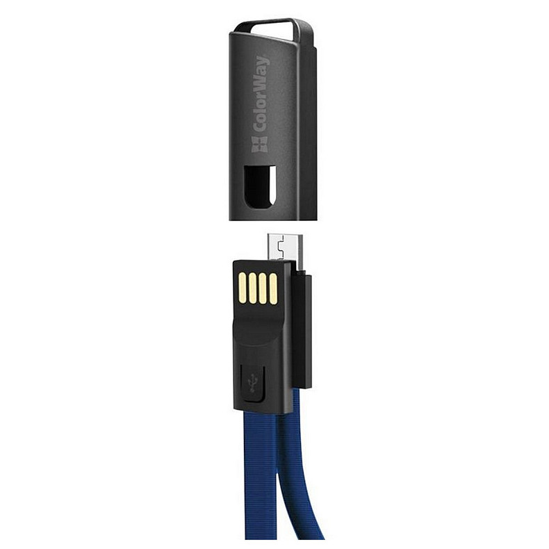 Кабель ColorWay USB-microUSB, 2.4А, 0.22м, Blue (CW-CBUM022-BL)