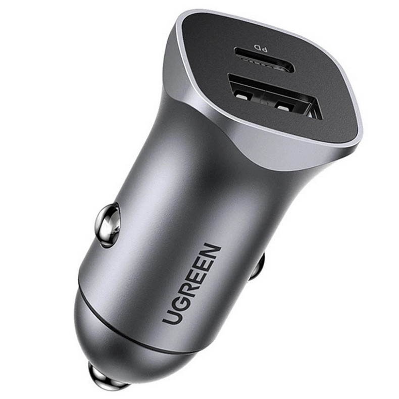Автозарядка 2xUSB 30W (USB-A + USB-C) QC 4.0 Сіра (EC305) UGREEN