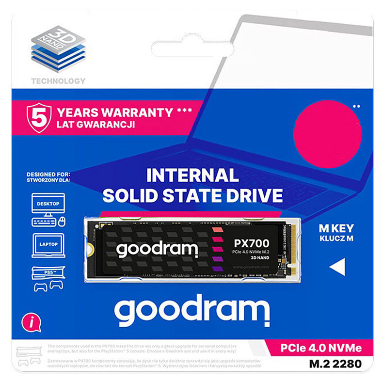 Накопитель SSD 1TB Goodram PX700 M.2 2280 PCIe 4.0 x4 NVMe 3D NAND (SSDPR-PX700-01T-80)