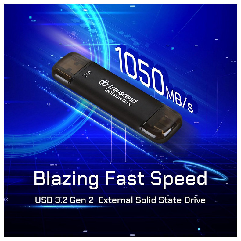 Портативний SSD Transcend 2TB USB 3.1 Gen 2 Type-A + Type-C ESD310 Чорний
