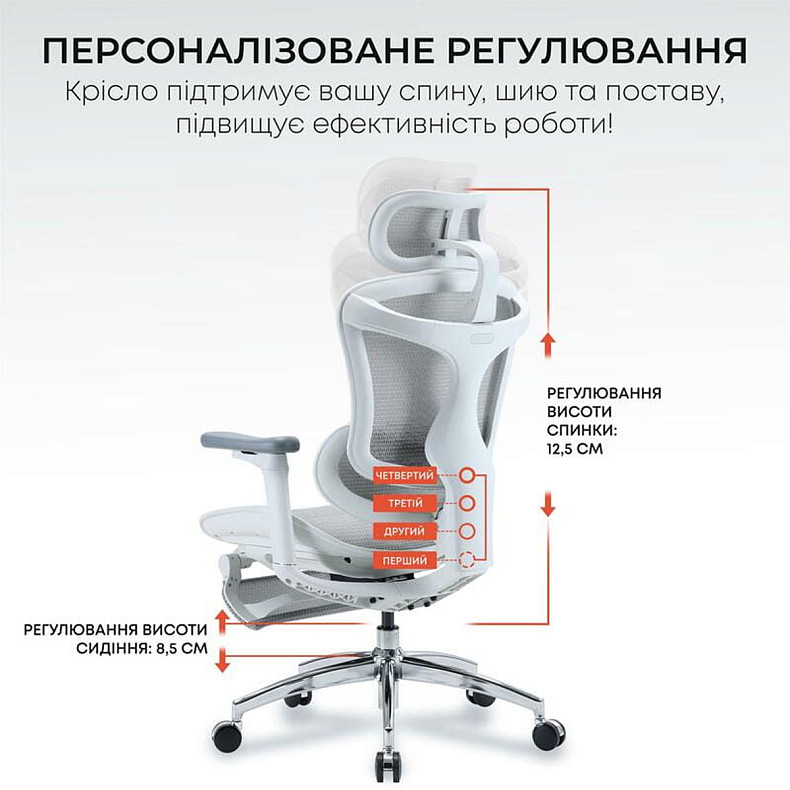 Крісло офісне з підставкою для ніг Sihoo DORO C300L Mesh White