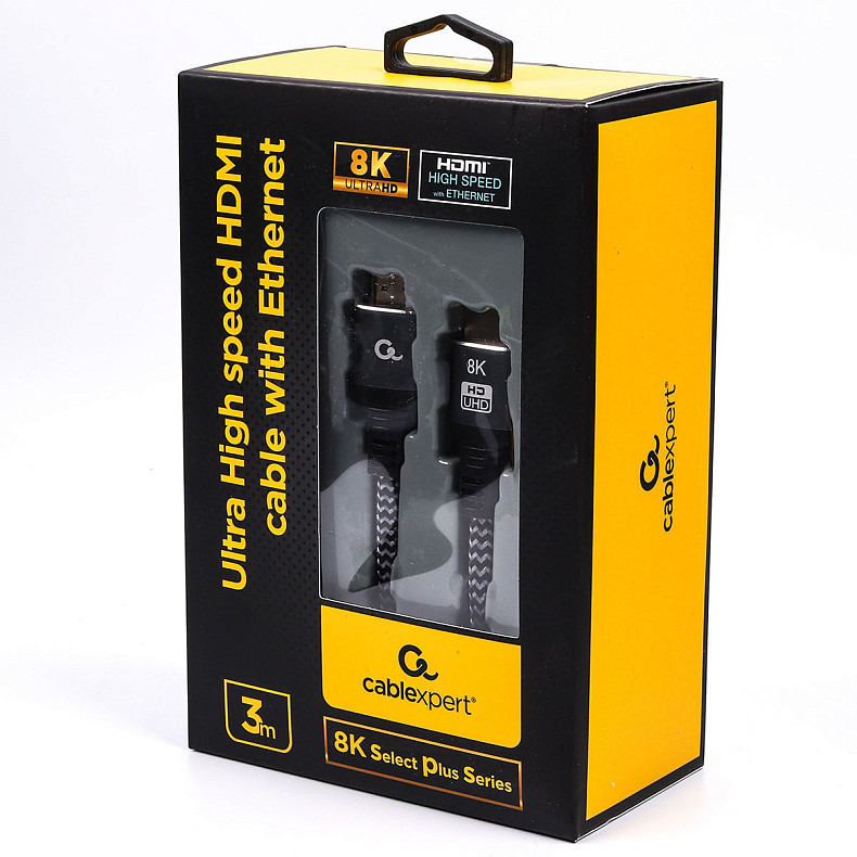 Кабель у блістері HDMI V.2.1, 8К 60 Гц, HDR10, HLG, 48Gbps, YUV 4:4:4, позолочені конектори, 3 м