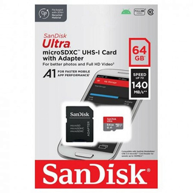 Карта памяти SANDISK MICRO SDXC 64GB UHS-I W/A SDSQUAB-064G-GN6MA