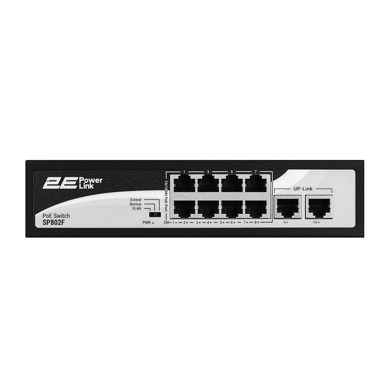 Комутатор 2E PowerLink SP802F 10xFE (8xPoE, 2xUplink), 96Вт, Некерований