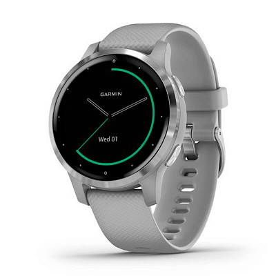 GARMIN Vivoactive 4S Silver Stainless Steel Bezel with Powder Gray Case and Silicone Band - ПУ