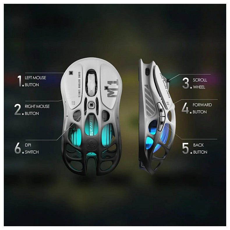 Миша GravaStar Mercury M1 Pro, BT/WL/USB-A, RGB, чорно-білий