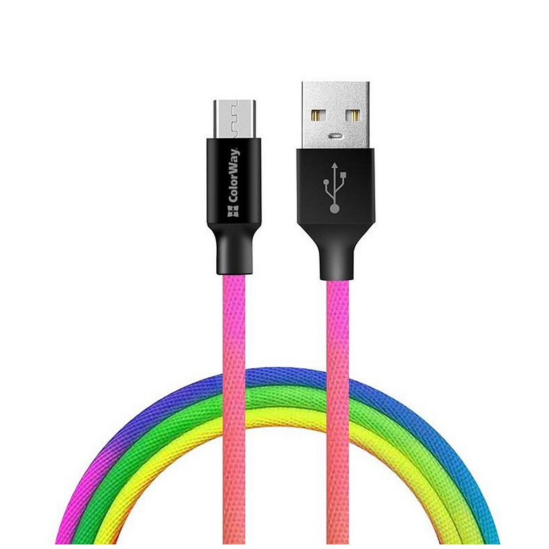 Кабель ColorWay USB-microUSB, 2.4А, 1м, Multicolor (CW-CBUM017-MC)