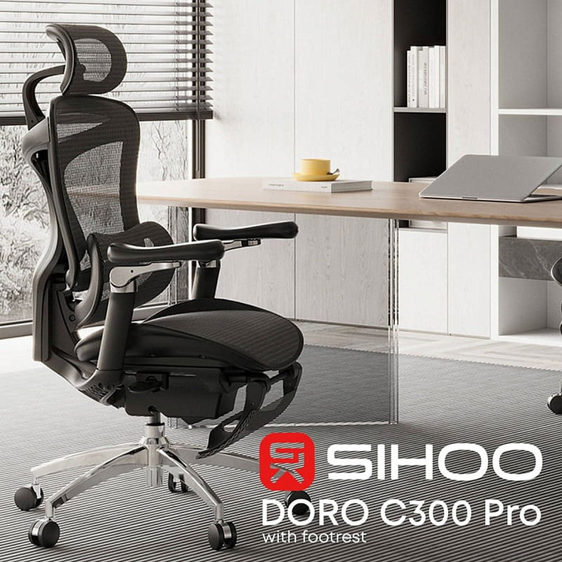 Крісло офісне з підставкою для ніг Sihoo DORO C300 Pro Mesh Black