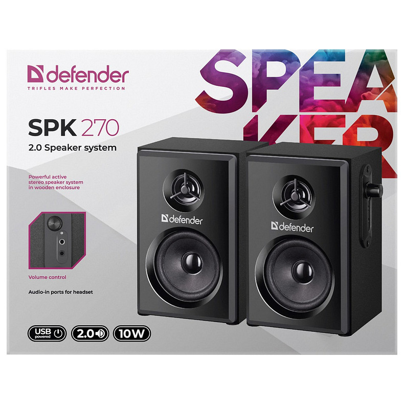 Акустическая система 2.0 Defender SPK-270 10Вт, черная, пластик, USB