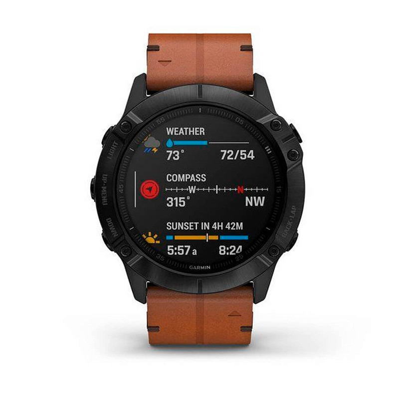 Спортивные часы Garmin Fenix 6X Sapphire Black DLC with Chestnut Leather Band