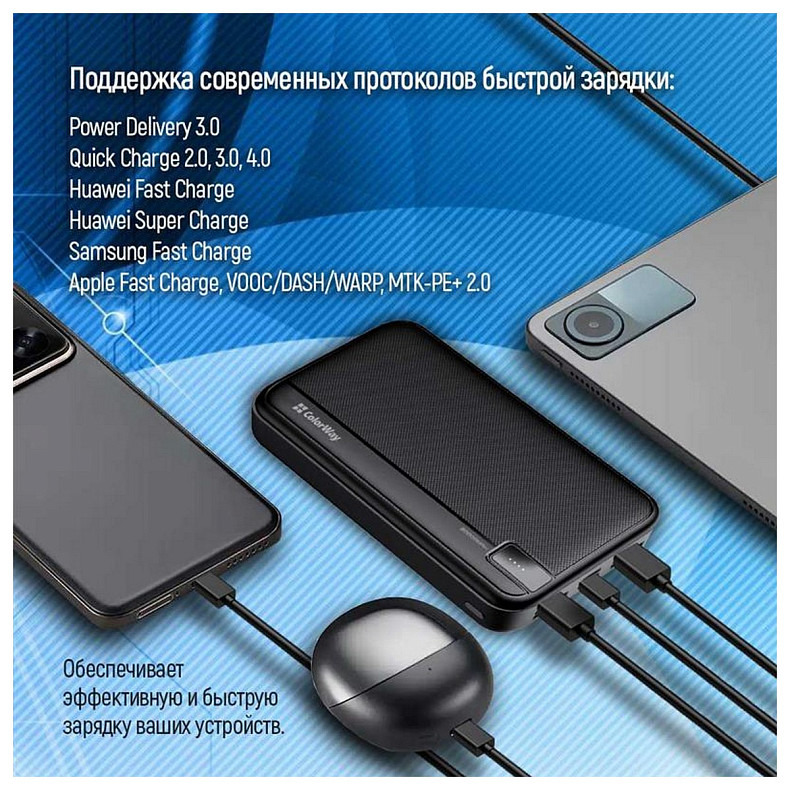 Універсальна мобільна батарея ColorWay High-power 20000mAh Black (CW-PB200LPA4BK-PD)