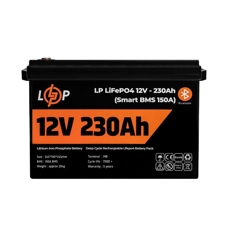 Акумуляторна батарея LogicPower 12V 230 AH (2944Wh) Smart BT для ДБЖ (BMS 150A/75А) LiFePO4