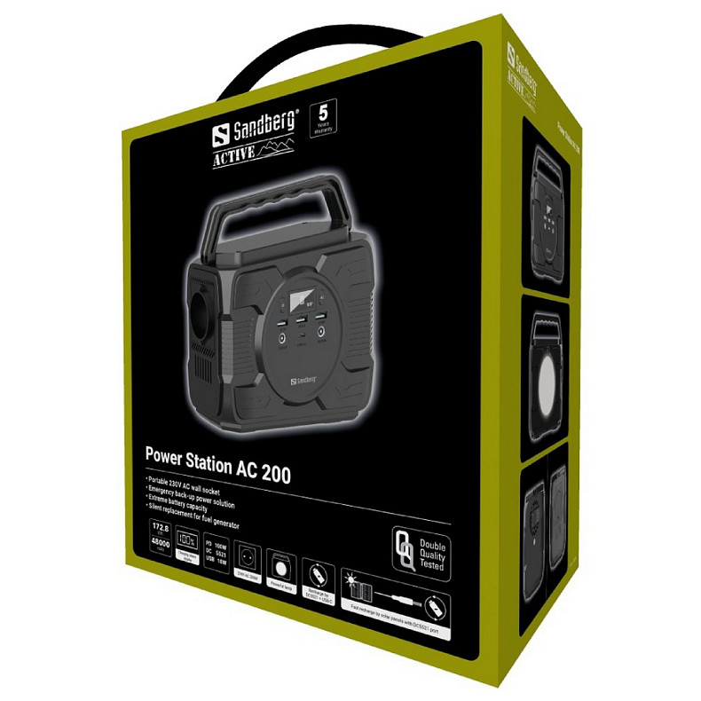 Зарядная станция Sandberg AC 200 (173 Вт/ч) 200W, Type-C in/out 100W, Li-ion, фонарик 4Вт