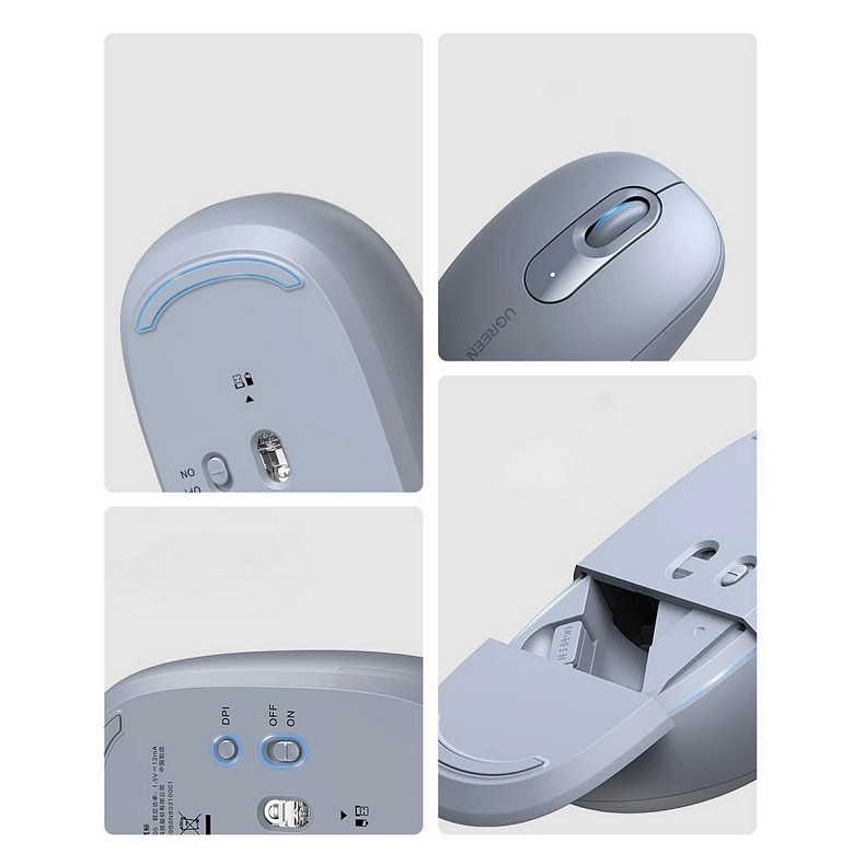 Мишка UGREEN MU105, 2400dpi., 3кн., Світло-синя