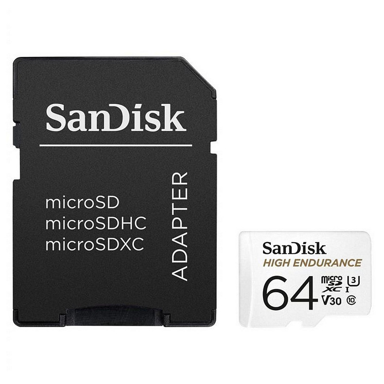 Карта памяти MicroSDXC 64GB UHS-I/U3 Class 10 SanDisk High Endurance R100/W40MB/s + SD-adapter