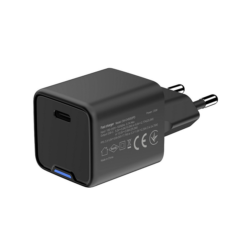 Сетевое зарядное устройство ColorWay GaN Mini 25W PD Port PPS USB-C Black (CW-CHS052PD-BK)