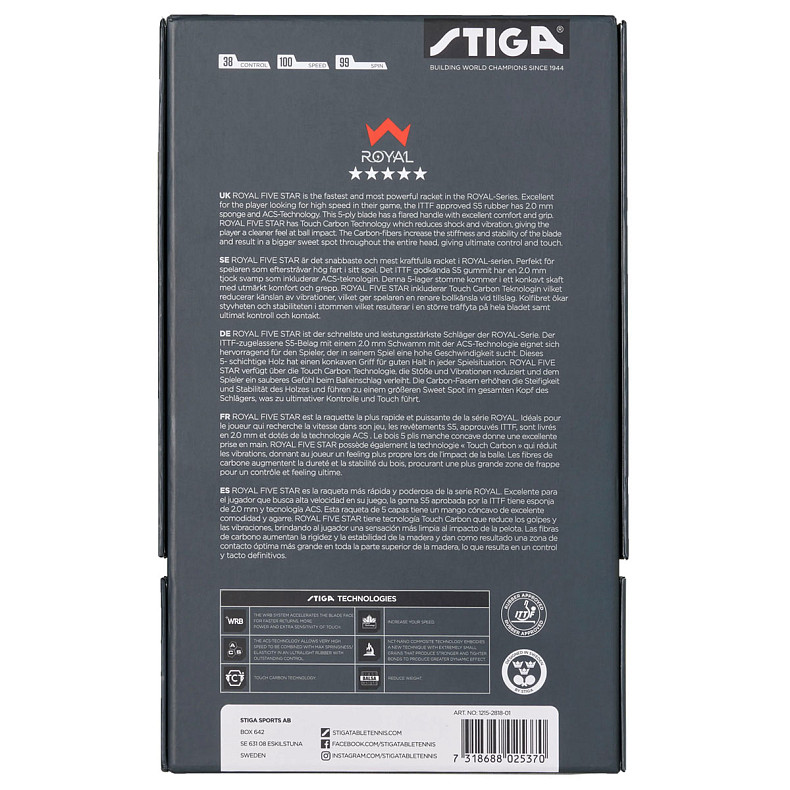 Ракетка для настільного тенісу Stiga Royal Carbon 5 Star FL (1215-2818-01)