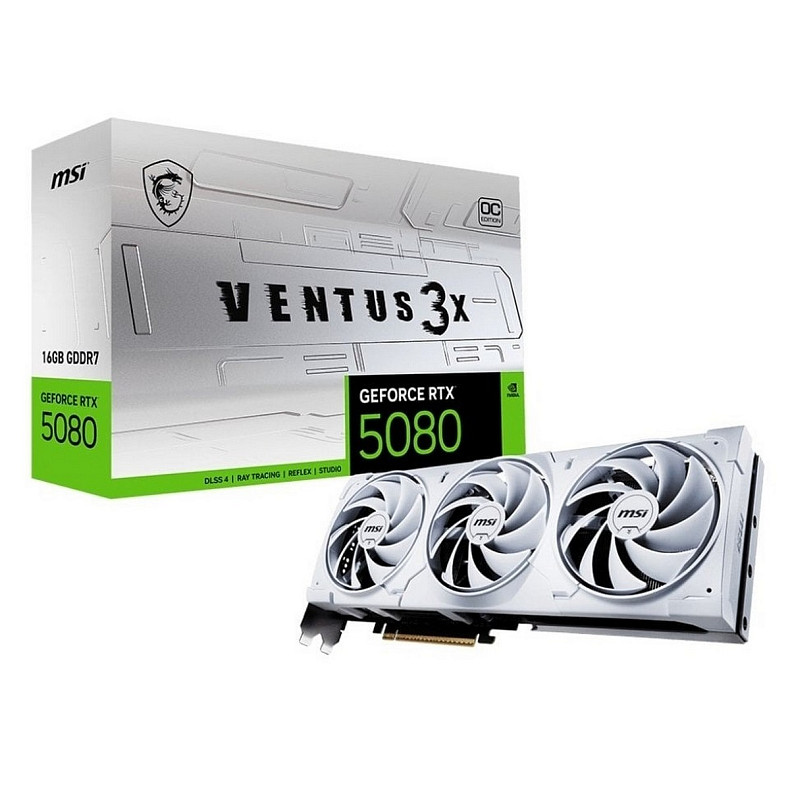Видеокарта MSI Ventus 3X OC White RTX 5080 16GB GDDR7 (GeForce RTX 5080 16G VENTUS 3X OC WHITE)