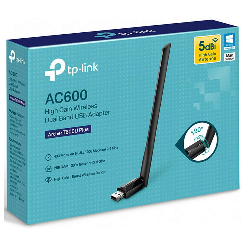 WiFi адаптер TP-Link Archer T600U Plus, AC600, USB 2.0, ant