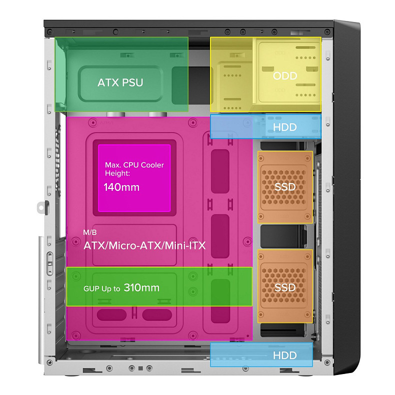 Корпус 2E TeamX TMX01 з БЖ 2E ATX400W 2xUSB2.0 1x80мм VGA 310мм, ATX чорний