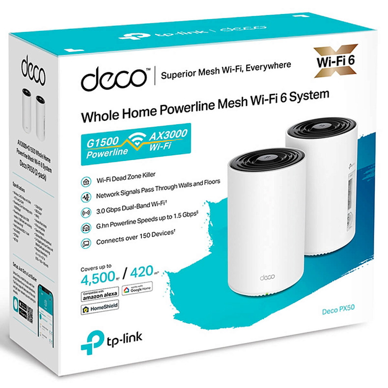 Wi-Fi Роутер TP-LINK DECO PX50 3PK AX3000 + Powerline G1500 3xGE LANWAN MU-MIMO OFDMA MESH