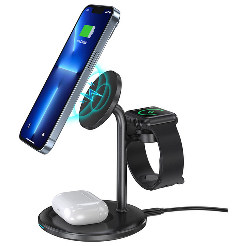Зарядний пристрій 15W 3-in-1 Magnetic Wireless Fast Charger black Choetech